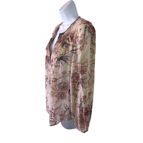 Sundance Top Womens Large Blouse 100% Silk Floral Beaded Boho Paisley Sheer - Picture 2 of 10